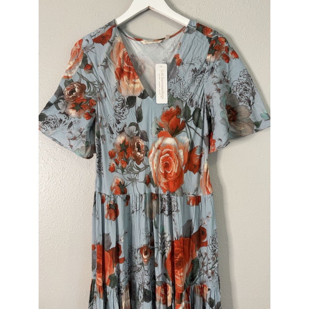NWT Soft Surroundings First Blooms Maxi Dress M Blue Porcelain‎ Rose Floral Boho - Picture 4 of 10